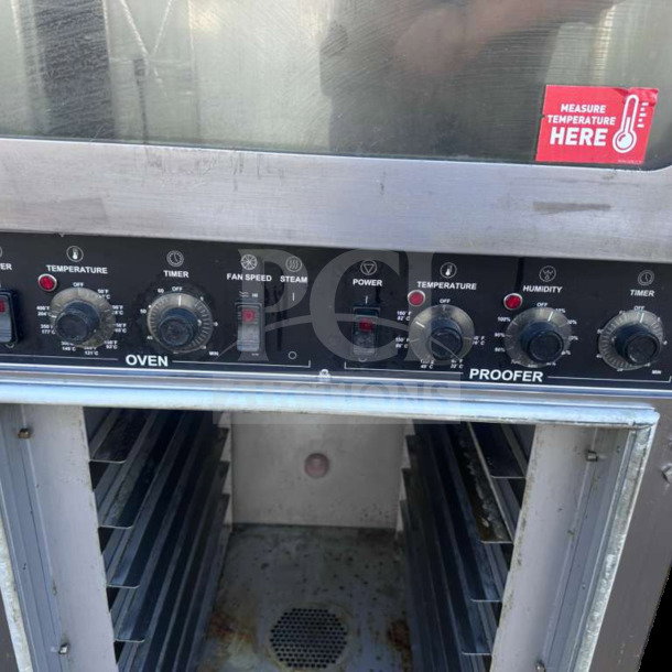 Nu-Vu OP-4/8M oven and proofer controls, immaculate condition, 208V 3 phase, fully tested, labels for temperature and settings visible.