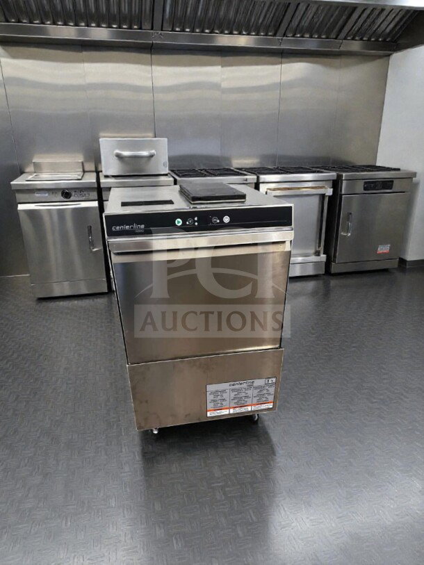 Hobart CUH-1 high-temperature undercounter dishwasher, stainless steel, elite condition, Centerline model, 208-240V, tested.