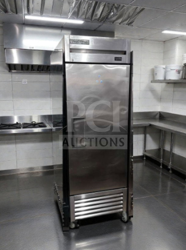 True T-23-HC 27" solid door reach-in refrigerator, prime condition, 115V, tested and operational, stainless steel finish.