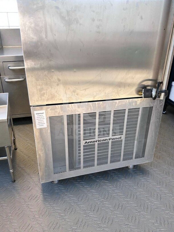 Stainless steel American Panel HurriChill Blast Chiller/Freezer, model AP-L-BLAST-0359, with touchscreen control, fully operational.