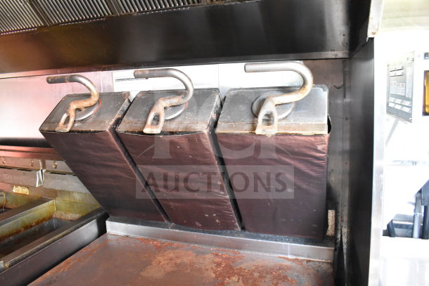 Titanium Cargo Trailers 8.5'x28' food trailer grease hood, featuring three filters. Used condition, suitable for commercial use.