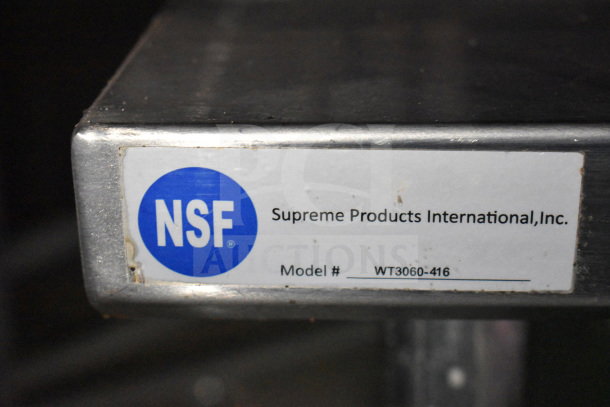 NSF label on Supreme Products International, Inc. equipment. Model WT3060-416, stainless steel surface.