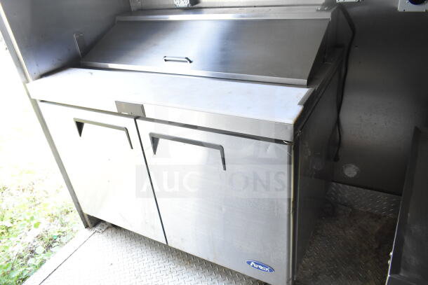 2021 Diamond Cargo food trailer stainless steel refrigeration unit with dual doors, Prep area, and Atosa brand logo visible.