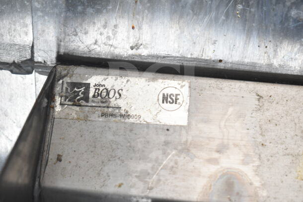 Label on equipment showing "John Boos," model number PBHS-W-0909, and NSF certification.