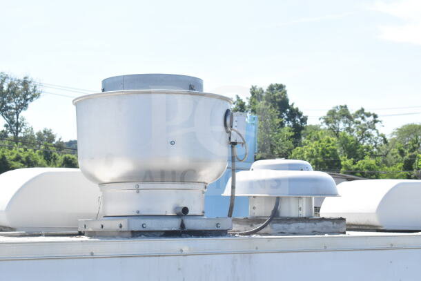 2021 Diamond Cargo food trailer rooftop with CaptiveAire grease hood, showing ventilation equipment in good condition.