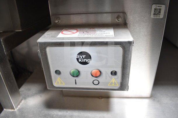 Panel for Ayr King food preparation equipment with controls and safety labels.