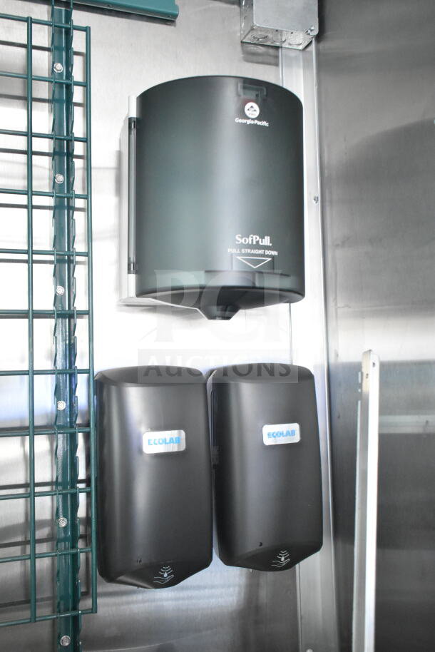 Rock Solid Cargo 8.5'x28' food trailer interior featuring Ecolab dispensers and a Georgia-Pacific SofPull unit.