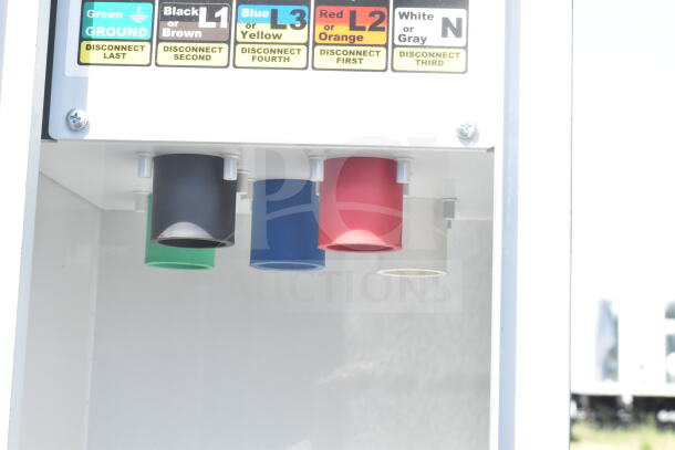 Rock Solid Cargo food trailer wiring connectors, labeled by color for easy electrical disconnection sequence.
