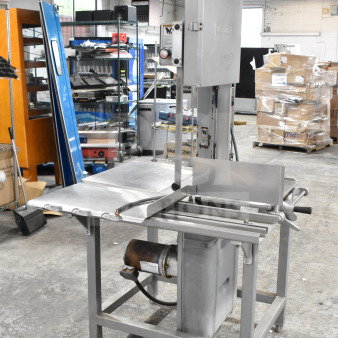 Hobart 6801 Commercial Meat Saw, floor style, 200-230V, 3 phase, visible controls, sturdy metal frame, good condition.