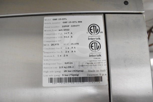 2022 Desmon GBF-15+ETL stainless steel blast chiller, shock freezer, 4 probes, commercial casters, 220V, 3 phase.