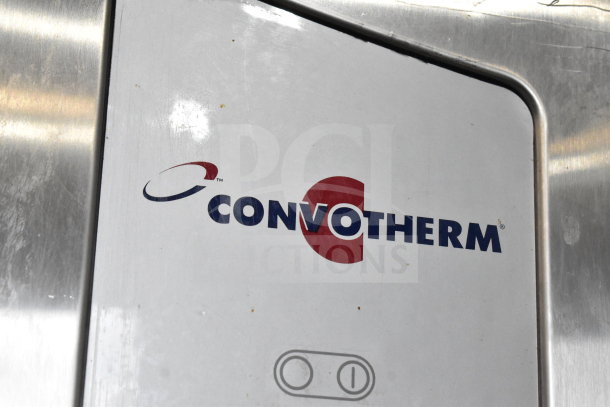 Convotherm CGS-20.20 oven logo detail, showing branding on stainless steel surface, indicating propane gas power.