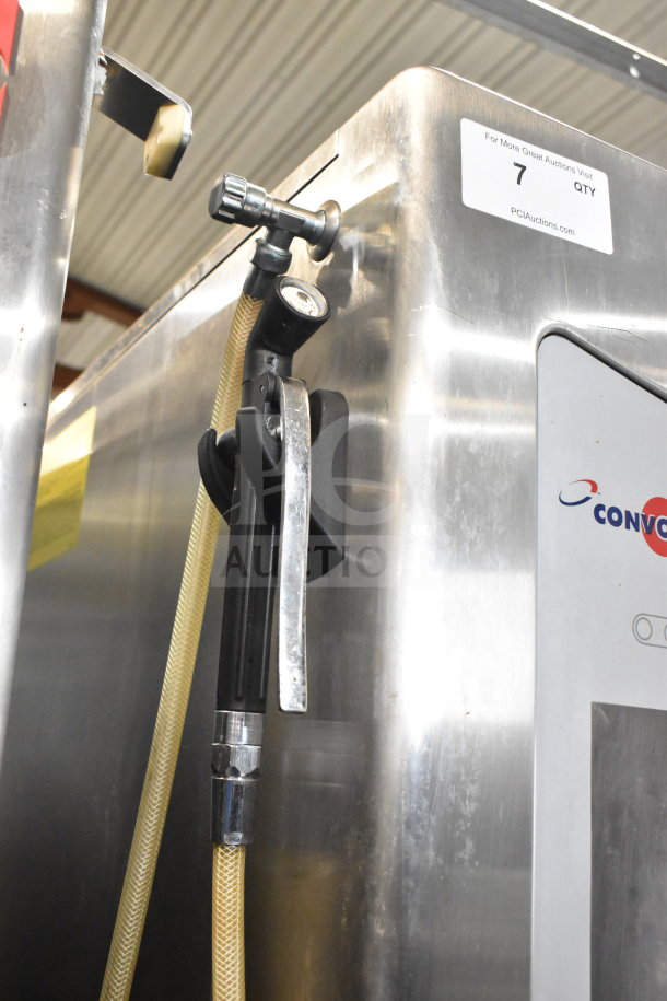 Convotherm CGS-20.20 commercial propane combi oven, 239,000 BTU. Features roll-in rack, stainless steel finish, and control panel detail.