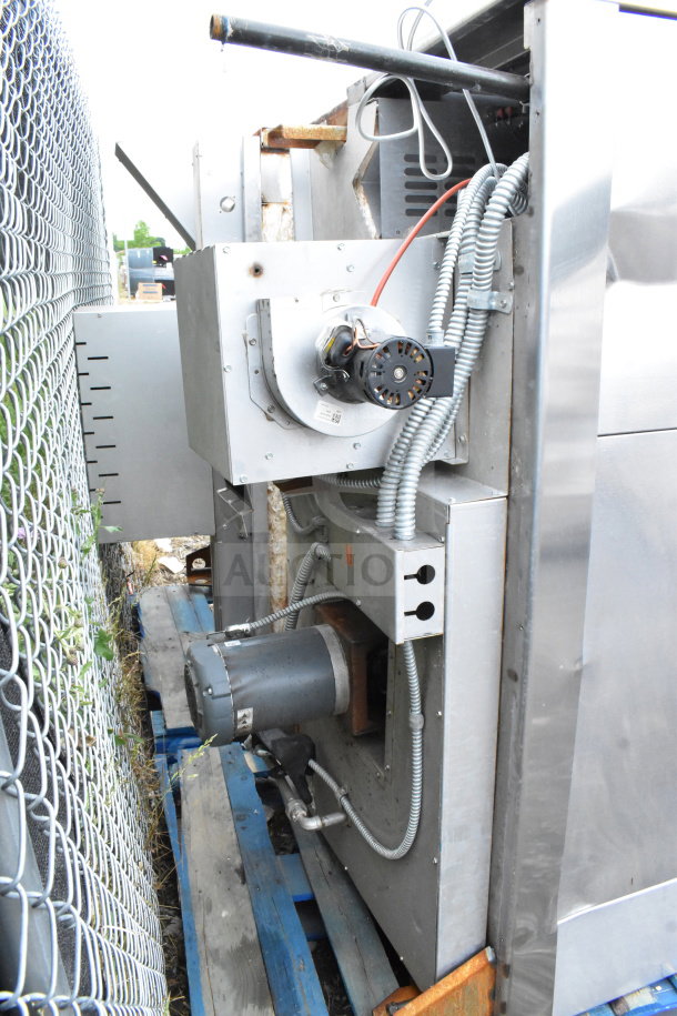 Commercial roll-in rack proofer, disassembled with exposed wiring and components, on a pallet. Needs assembly.