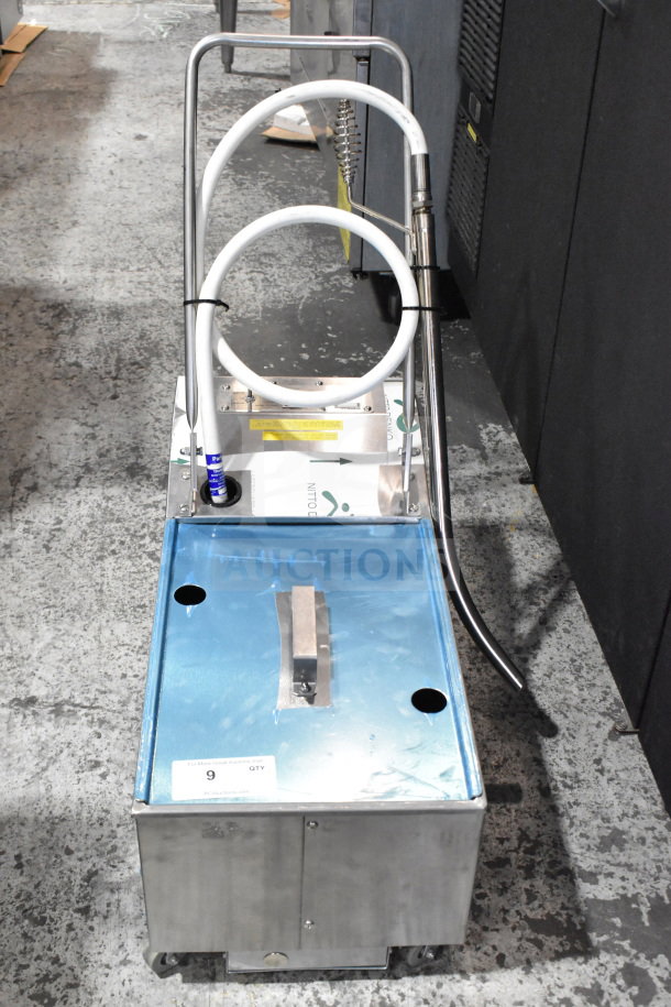 Frymaster PF50 portable fryer oil filter on casters, stainless steel, 110-120 volts, 1 phase, clear tubing, commercial use.