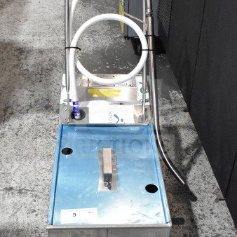 Frymaster PF50 portable fryer oil filter on casters, stainless steel, 110-120 volts, 1 phase, clear tubing, commercial use.
