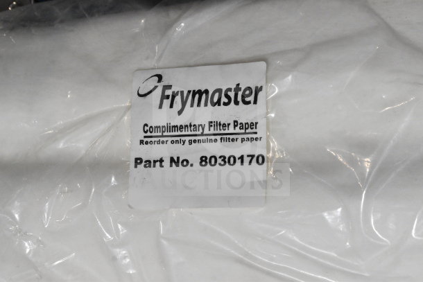 Frymaster PF50 portable fryer oil filter, commercial casters, 110-120V, 1 Phase. Label: Complimentary filter paper Part No. 8030170.