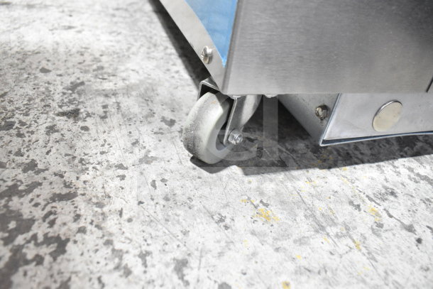 Frymaster PF50 commercial fryer oil filter, shown on sturdy commercial casters, 110-120 volts, 1 phase.