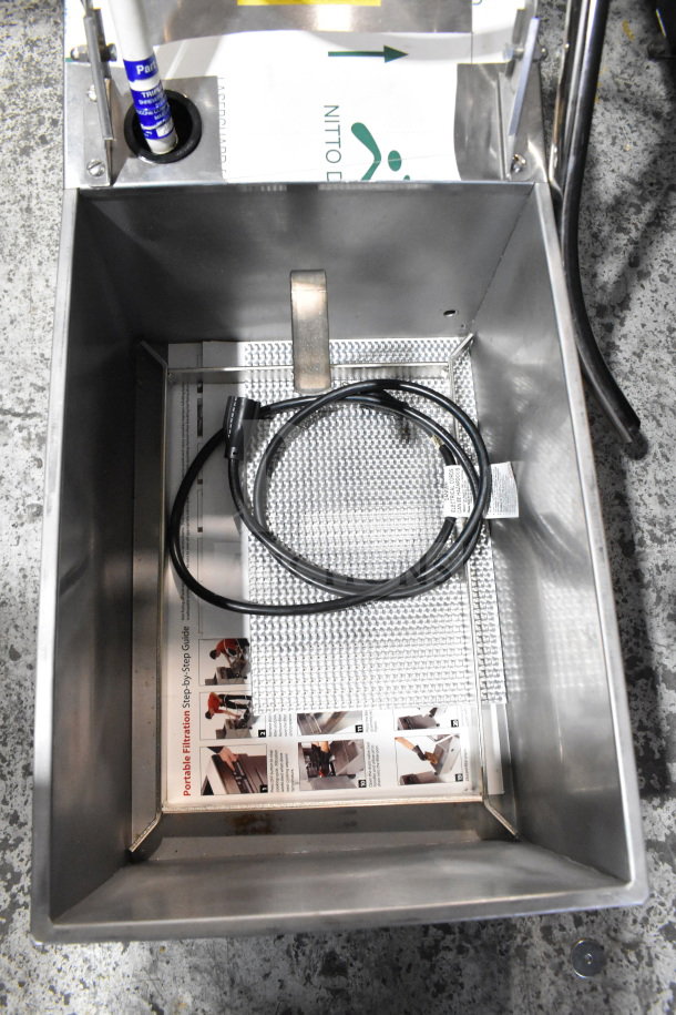 Frymaster PF50 Commercial Portable Fryer Oil Filter, visible filter and power cord, on casters, 110-120V, 1 Phase.