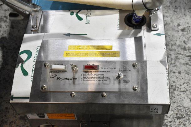 Frymaster PF50 portable fryer oil filter with control panel and Frymaster logo, on commercial casters. 110-120V, 1 Phase.