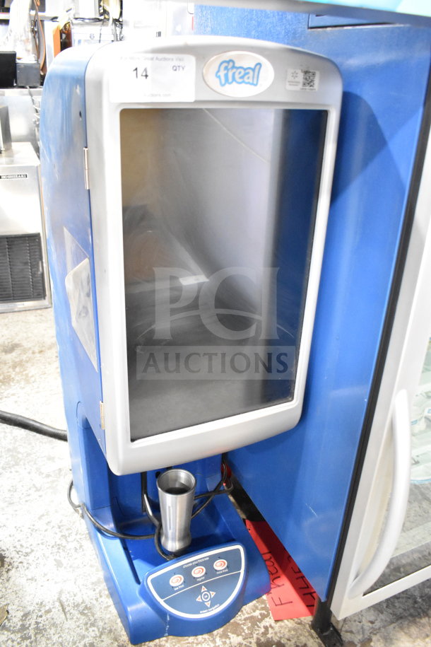 F'real FRLB4 metal commercial countertop milkshake mixer, 115 volts, 1 phase. Screen does not power on, visible wear.
