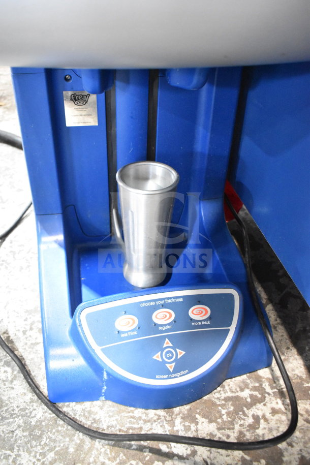 F'real FRLB4 metal commercial milkshake mixer, blue, countertop model. Condition: tested, screen does not power on.