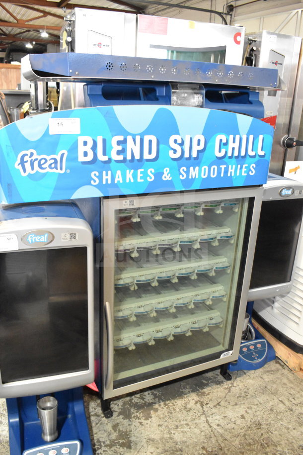 Minus Forty 11-CSGF-X1-1C000-BL-FREAL Mini Cooler Merchandiser, 115V, 1 Phase, 'Blend Sip Chill' graphics, good condition.