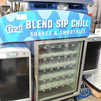 Minus Forty 11-CSGF-X1-1C000-BL-FREAL Mini Cooler Merchandiser, 115V, 1 Phase, 'Blend Sip Chill' graphics, good condition.