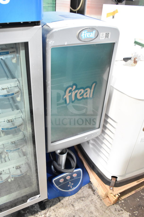 F'real FRLB4 metal commercial countertop milkshake mixer, 115 volts, tested and working, streamlined design, blue base.