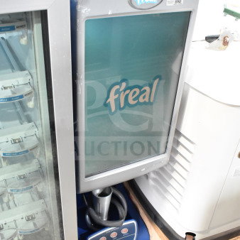 F'real FRLB4 metal commercial countertop milkshake mixer, 115 volts, tested and working, streamlined design, blue base.
