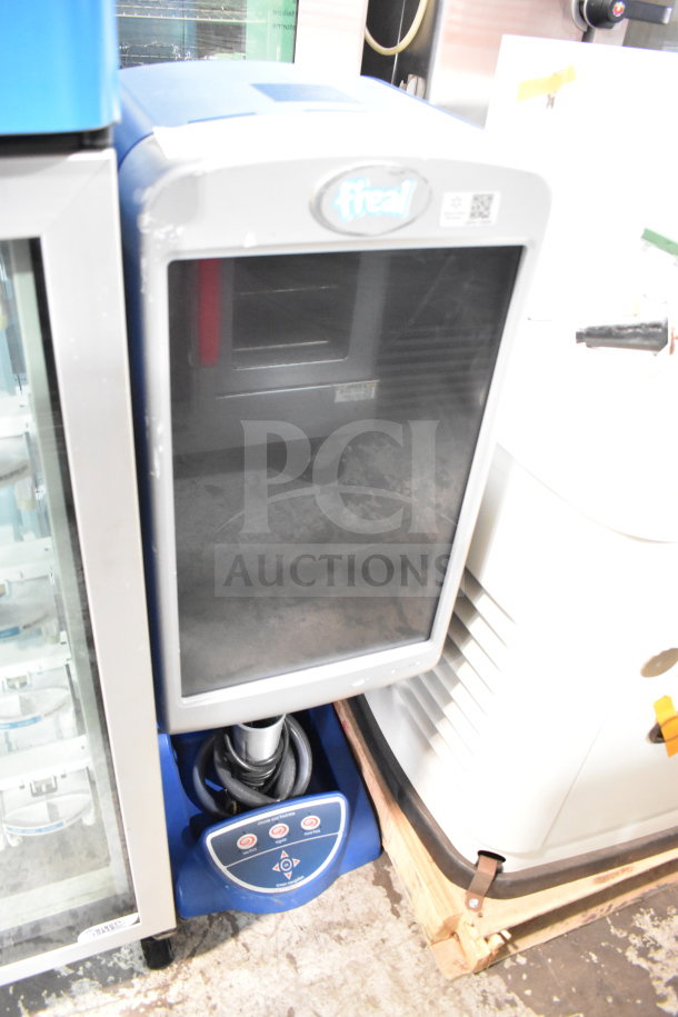 F'real FRLB4 metal commercial countertop milkshake mixer in working condition, 115 volts, 1 phase, showing control panel.