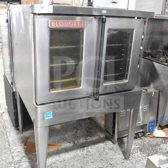 Blodgett SHO-100-E commercial convection oven, electric, 208V, 3-phase, view-through doors, thermostatic controls, metal legs.