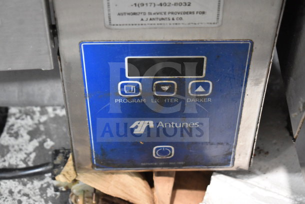 AJ Antunes GST-3V Commercial Bun Toaster, blue control panel with program, lighter, and darker buttons. Used condition.