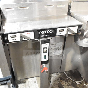 Fetco CBS-52H15 commercial coffee machine, dual brew stations, stainless steel, 120/208-240V, 1 phase, used condition.