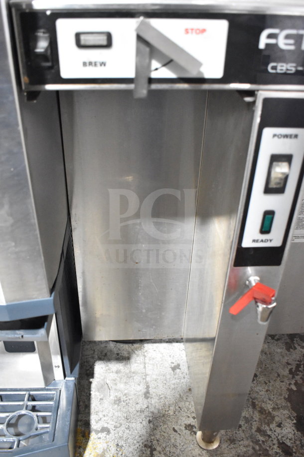 Fetco CBS-52H15 commercial double coffee machine, stainless steel, 120/208-240 Volts, with brew and power controls.