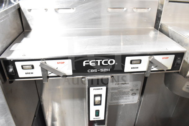 Fetco CBS-52H15 commercial double coffee machine, stainless steel, visible control panel, condition appears used.