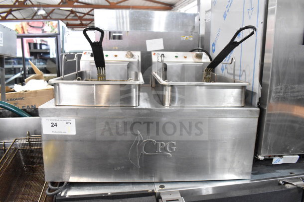Cooking Performance Group DF-18-2 electric countertop fryer with dual 30 lb. tanks and two metal baskets. 208/240V, 1 Phase.
