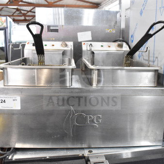 Cooking Performance Group DF-18-2 electric countertop fryer with dual 30 lb. tanks and two metal baskets. 208/240V, 1 Phase.