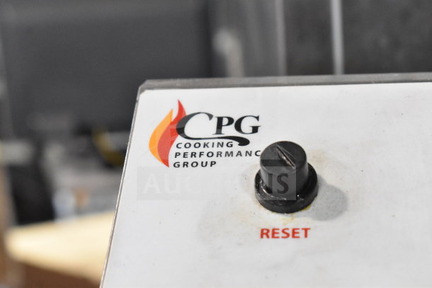 Cooking Performance Group DF-18-2 fryer control panel with logo and reset button.