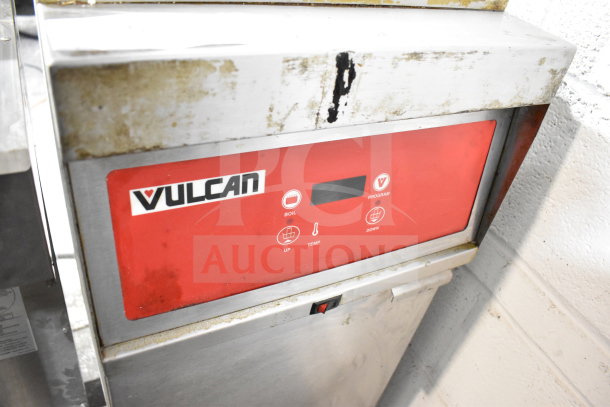 Vulcan 1ERD50 electric deep fryer, red control panel, visible wear, 480V, 3-phase, commercial use.