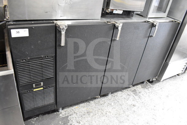 Glastender ND72-L1-BN commercial 3-door back bar cooler, 115V, 1-phase. Black finish, sturdy handles, used condition.