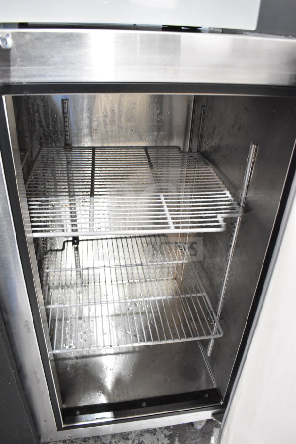 Glastender ND72-L1-BN commercial 3-door back bar cooler, silver interior, wire shelves, 115 volts, 1 phase, excellent condition.