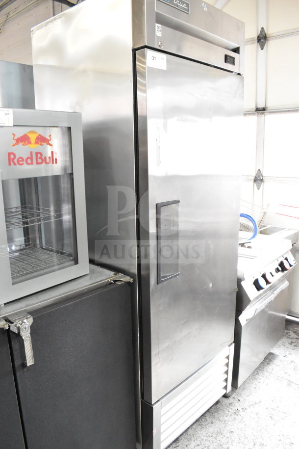 2022 True T-23F-HC commercial single door reach-in freezer, on casters, 115V, excellent condition, stainless steel finish.