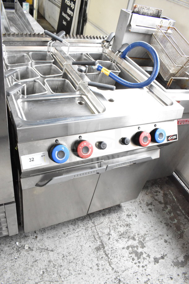 Axis AX-GPC2WB Commercial Pasta Cooker, 21.2 Gallon, Natural Gas, Two Bay, 100,000 BTU, stainless steel, multiple controls.