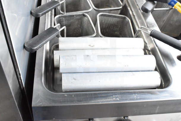 Axis AX-GPC2WB 21.2-gallon natural gas pasta cooker, dual bays, 100,000 BTU, with six wire baskets, sturdy stainless steel.