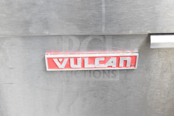 Vulcan LG300-5 Commercial Deep Fat Fryer badge; stainless steel, red and white logo. 90,000 BTU natural gas model.