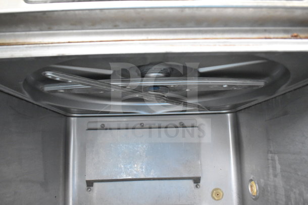 2017 Hobart LXER commercial undercounter dishwasher interior, stainless steel, model LXER, 120/208-240 volts, 1 phase.