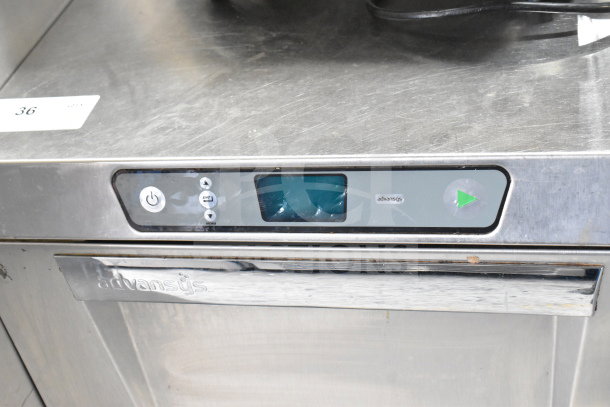 2017 Hobart LXER undercounter dishwasher, stainless steel, 120/208-240V, 1 Phase, Advansys model label visible.