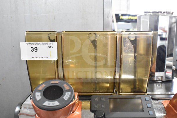 Thermoplan Mastrena M2-CS espresso machine with LCD, dual hoppers, steam wand, stainless steel finish, in used condition.