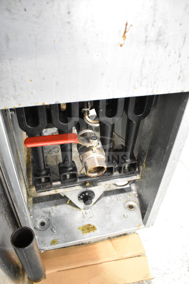Vulcan LG400-1 natural gas deep fat fryer, 120,000 BTU. Visible wear and operational components, showing inner mechanics.