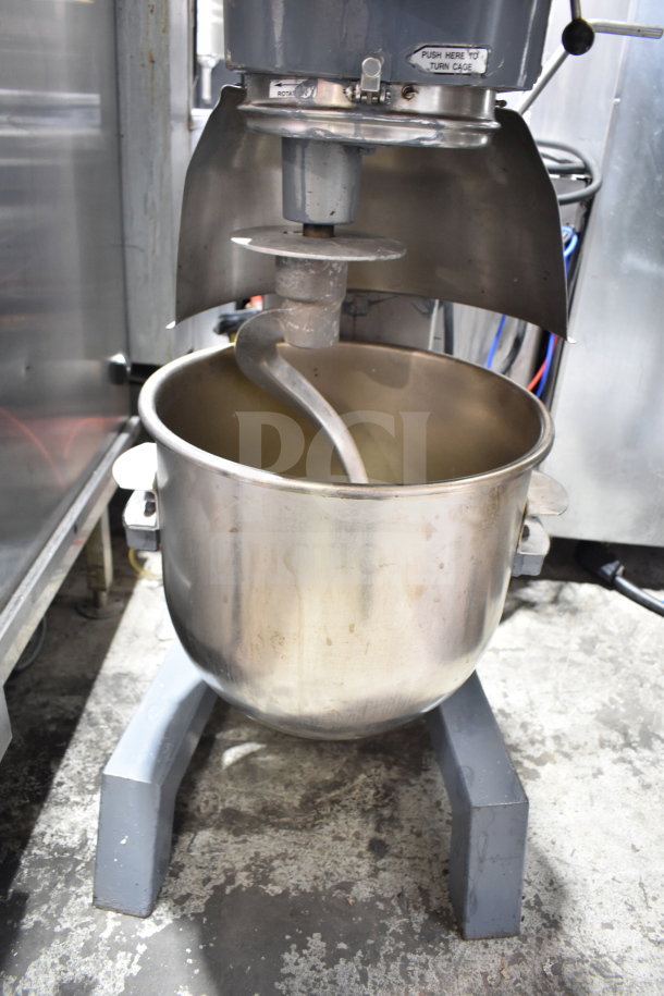 Hobart D300T Commercial 30 Qt Planetary Dough Mixer with bowl and dough hook, 200V, 3 Phase, used condition.